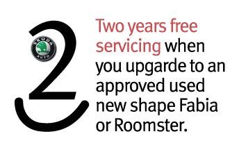Two years free servicing on approved used, new shape Fabia and Roomster in Teesside